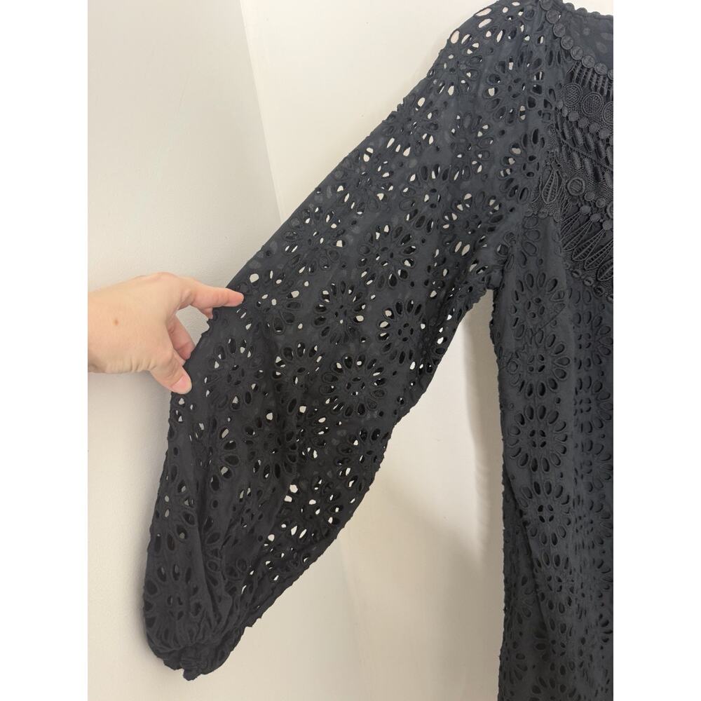 Lily Pulitzer Priscilla Short Dress Womens 14 Black boho Eyelet Long Puff Sleeve - Picture 4 of 11